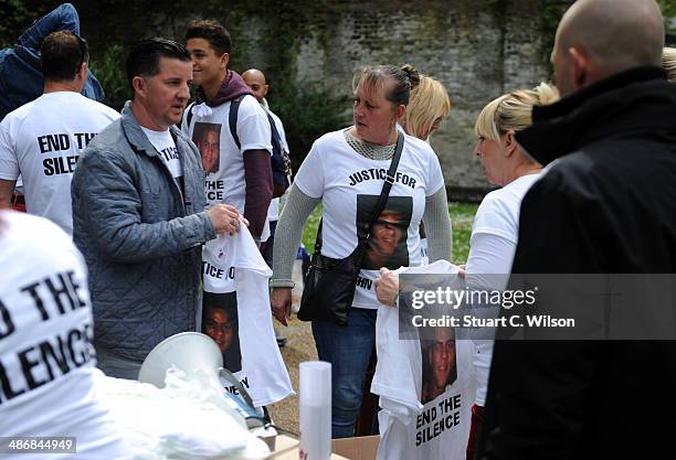 Supporters of Singer Jade Jones and his family prepare to march through East London on April 26, 2014 in London, England. They are marching to appeal...