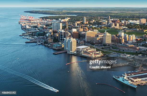 halifax  waterfront aerial view - halifax regional municipality nova scotia stockfoto's en -beelden