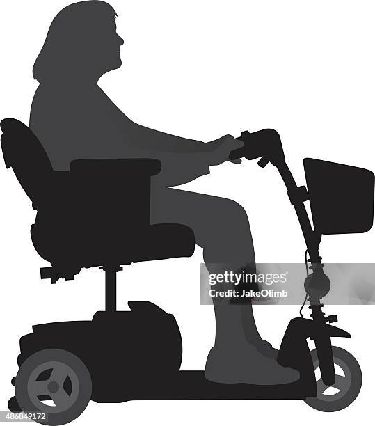 woman on motorized scooter - mobility scooter stock illustrations