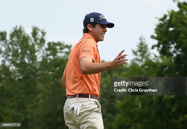 Ben Martin acknowledges the crowd after putting on the 1st during Round Three of the Zurich Classic of New Orleans at TPC Louisiana on April 26, 2014...