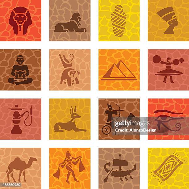 egyptian icon set - dead camel stock illustrations
