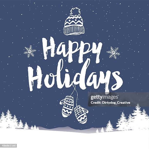 stockillustraties, clipart, cartoons en iconen met christmas happy holidays hat and mittens in the snow - ijsmuts