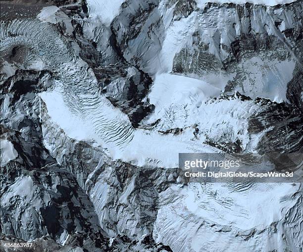 This is DigitalGlobe via Getty Images imagery of the avalanche on Mount Everest near Everest Base Camp that killed sixteen Nepalese guides. The...