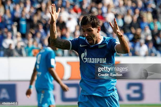 Miguel Danny of FC Zenit St. Petersburg reacts during the Russian Football League Championship match between FC Zenit St. Petersburg and FC Volga...