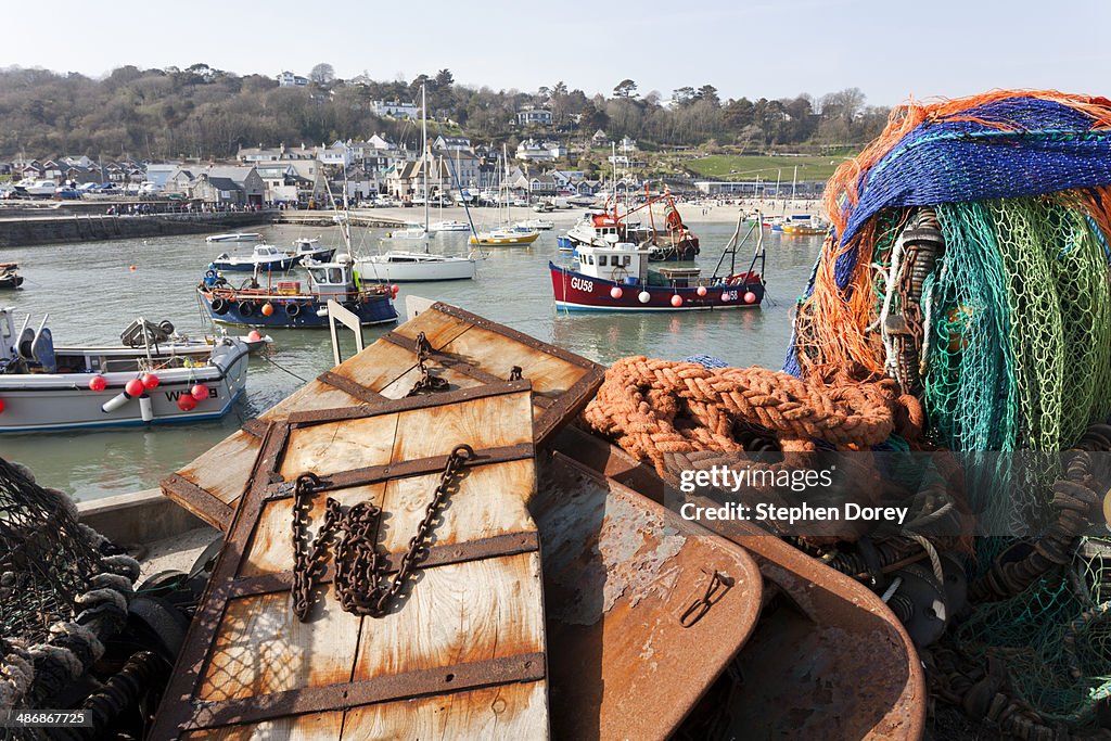 Fishing gear on The Cobb at Lyme Regis, Dorset UK