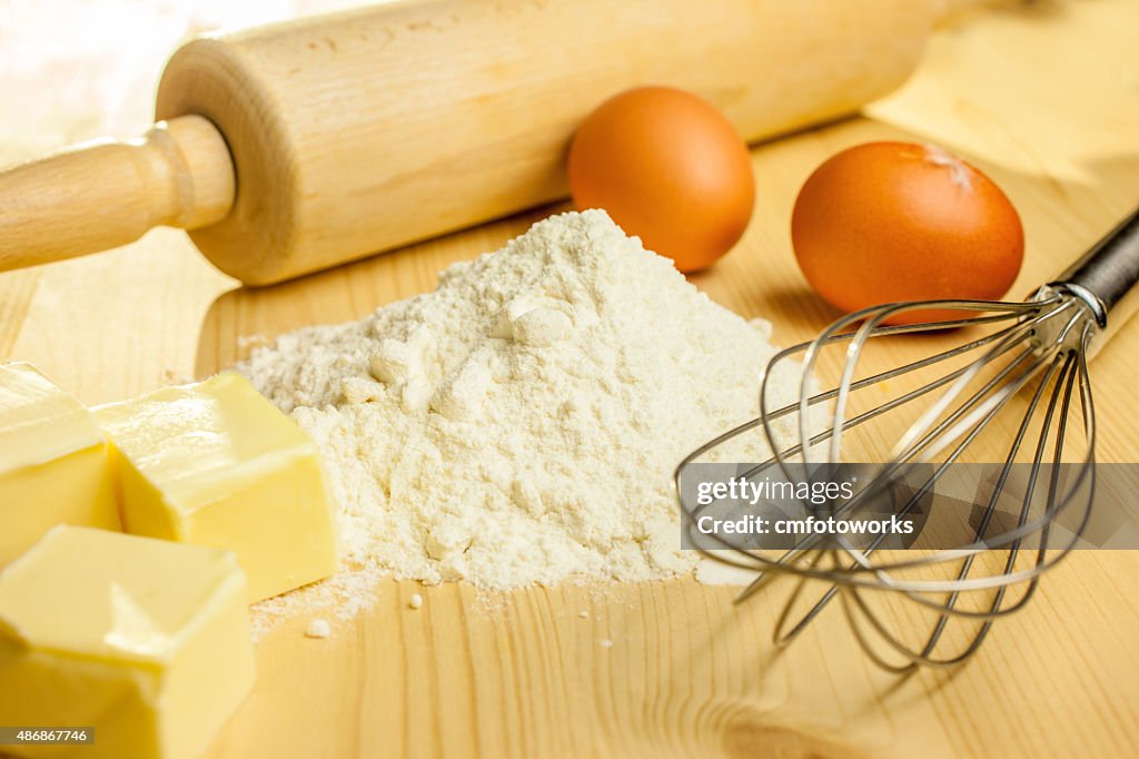 Ingredients and utensils for baking