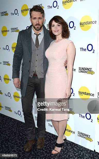 Ryan Reynolds and Gemma Arterton attend the premiere of "The Voices" at Sundance London held at Cineworld 02 Arena on April 26, 2014 in London,...
