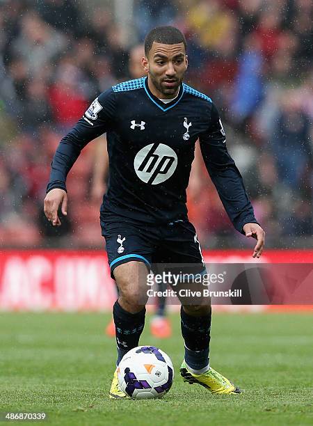 Aaron Lennon of Tottenham Hotspur in action during the Barclays Premier League match between Stoke City and Tottenham Hotspur at the Britannia...