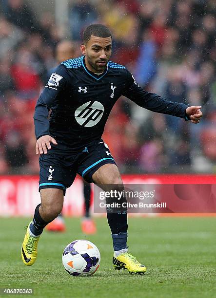 Aaron Lennon of Tottenham Hotspur in action during the Barclays Premier League match between Stoke City and Tottenham Hotspur at the Britannia...