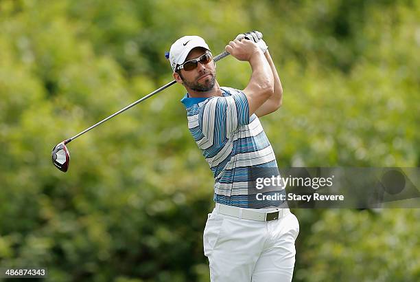 Paul Casey tees off on the 2nd during Round Three of the Zurich Classic of New Orleans at TPC Louisiana on April 26, 2014 in Avondale, Louisiana.