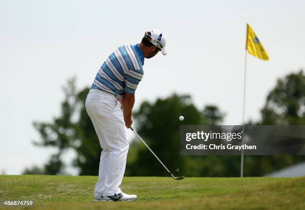 Paul Casey takes his shot on the 18th during Round Three of the Zurich Classic of New Orleans at TPC Louisiana on April 26, 2014 in Avondale,...