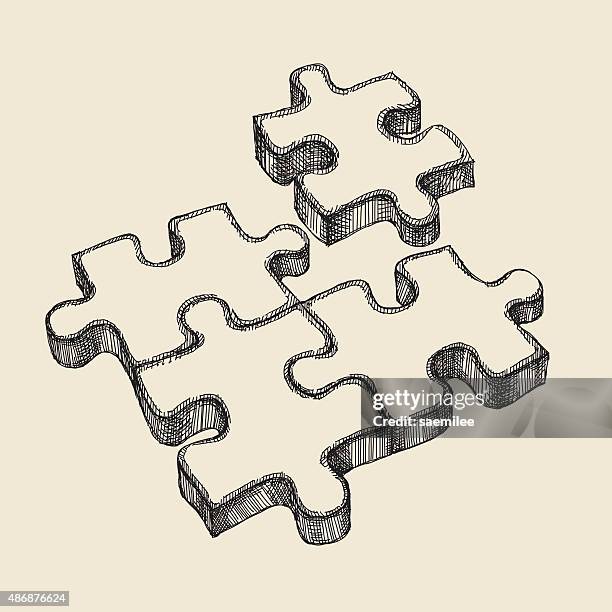 puzzle pieces drawing - jigsaw piece stock illustrations