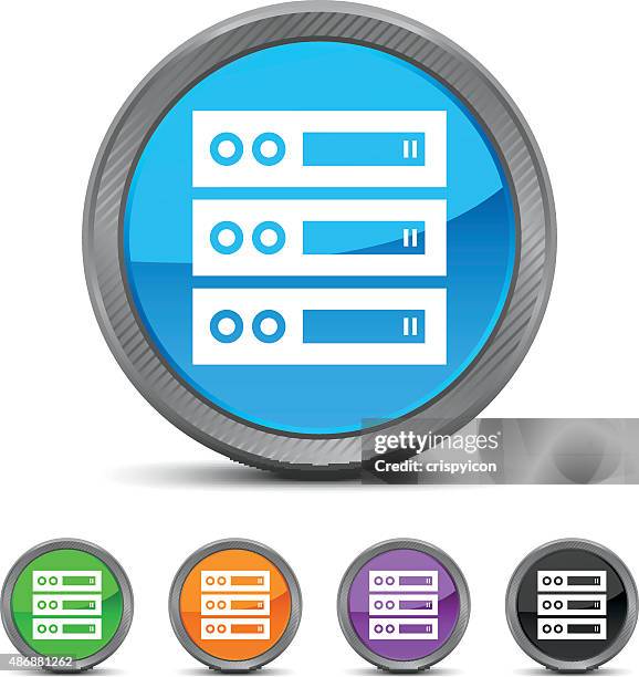 network server icon on circle buttons. - old computer white background stock illustrations