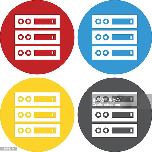 network server icon on circle buttons. - old computer white background stock illustrations