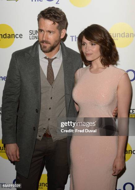 Ryan Reynolds and Gemma Arterton attend the premiere of "The Voices" at Sundance London at Cineworld 02 Arena on April 26, 2014 in London, England....