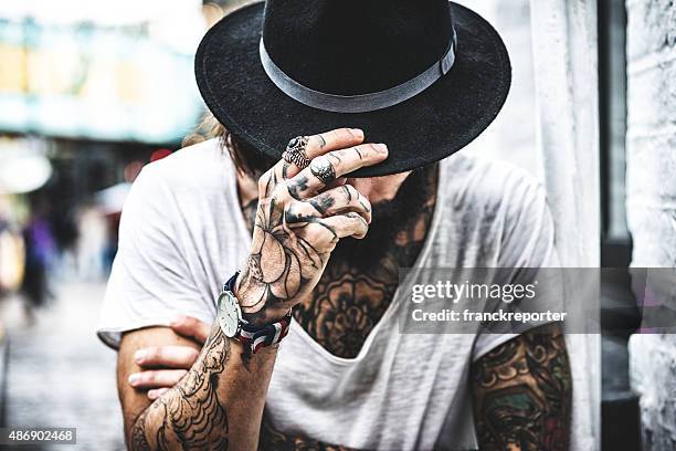 hipster portrait with tattoo - tattoo design stock pictures, royalty-free photos & images