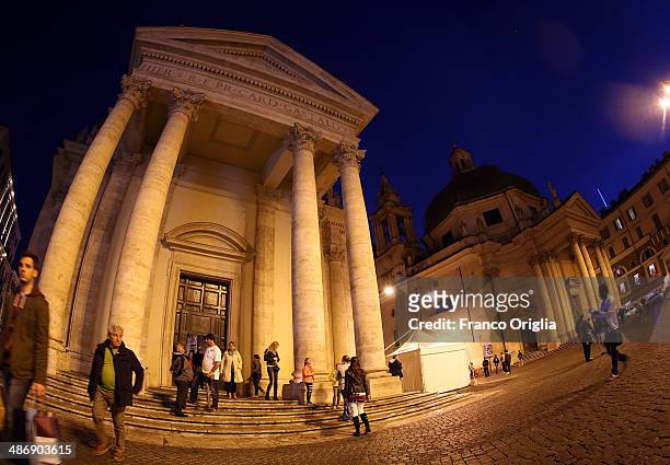View of the Chiesa Degli Artisti were Pope John XXIII celebrated his first mass during a prayer vigil on April 26, 2014 in Vatican City, Vatican. The...