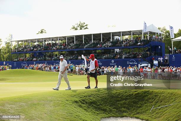 Andrew Svoboda walks up the 18th during Round Three of the Zurich Classic of New Orleans at TPC Louisiana on April 26, 2014 in Avondale, Louisiana.