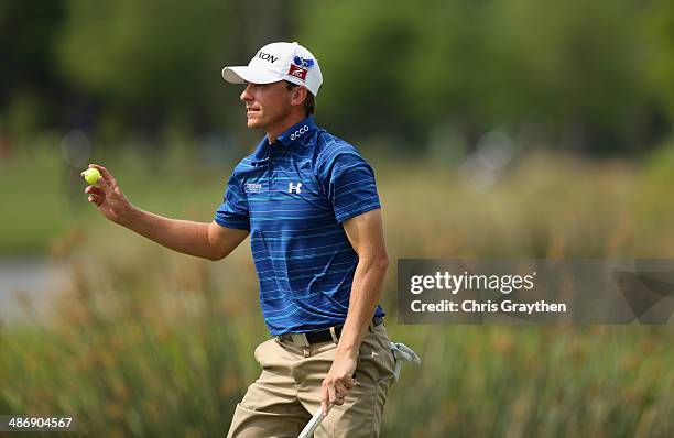 Will Wilcox afer putting on the 18th during Round Three of the Zurich Classic of New Orleans at TPC Louisiana on April 26, 2014 in Avondale,...