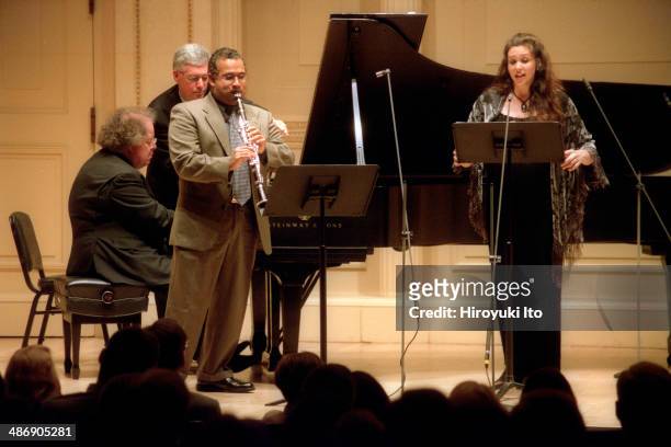 Met Chamber Ensemble performing at Weill Recital Hall on Sunday afternoon, October 19, 2003.This image:From left, James Levine, Ricardo Morales and...