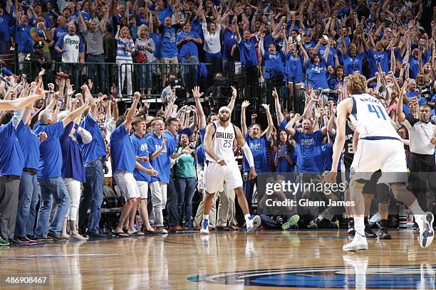 Vince Carter of the Dallas Mavericks hits the game winning shot against the San Antonio Spurs during Game Three of the Western Conference...