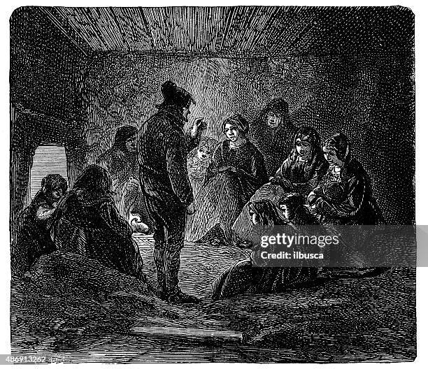 people and traditions of the world: icelandics in a barn - icelandic woman stock illustrations