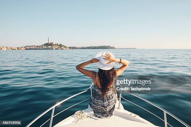 enjoying summer on the croatian seaside - tourboat stock pictures, royalty-free photos & images