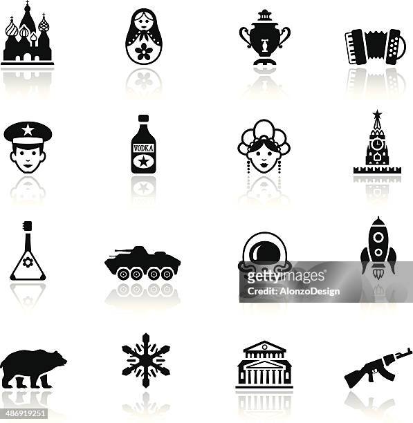 russische icon-set - samowar stock-grafiken, -clipart, -cartoons und -symbole