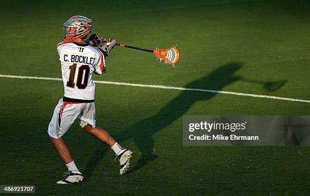 Chris Bocklet of the Denver Outlaws passes during a game against the Florida Launch at FAU Stadium on April 26, 2014 in Boca Raton, Florida.