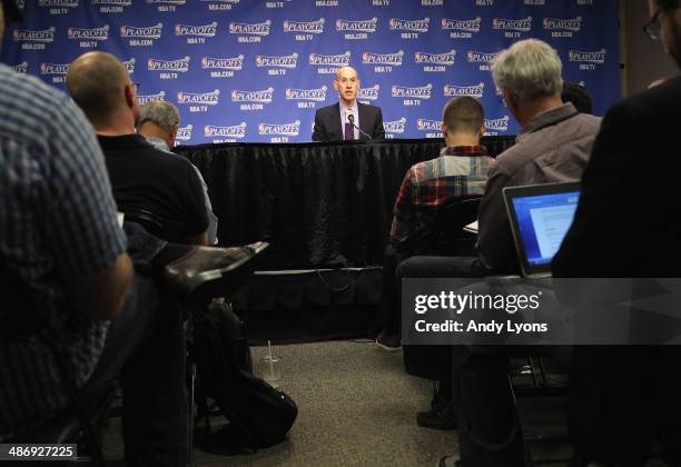 Adam Silver the NBA Commissioner talks to the media before the start of the Oklahoma City Thunder game against the Memphis Grizzlies in Game 4 of the...