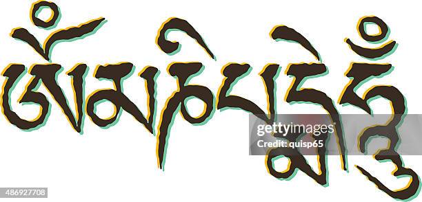 om mani padme hum - himalayan stock illustrations