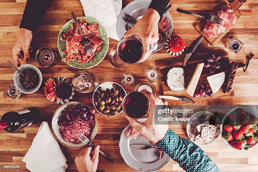 Dinner table overhead top view