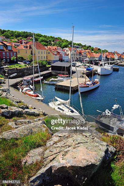 marina in gudhjem on bornholm island - marina stockfoto's en -beelden