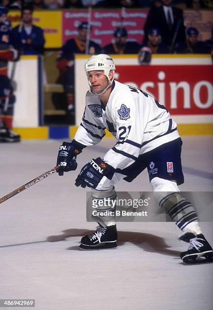 Kirk Muller of the Toronto Maple Leafs skates on the ice during an NHL game against the St. Louis Blues on November 5, 1996 at the Maple Leaf Gardens...