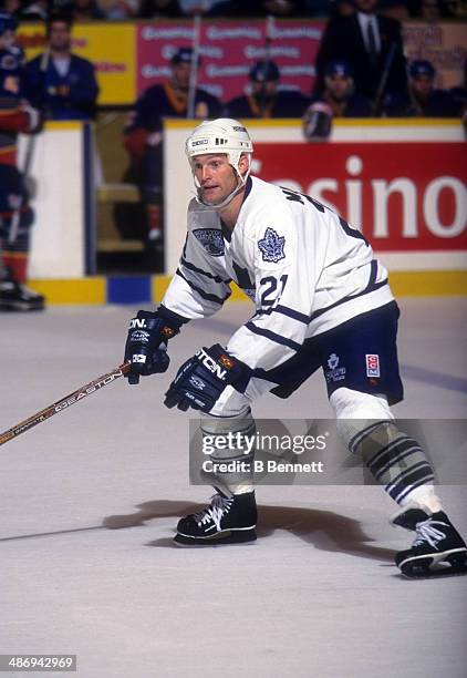 Kirk Muller of the Toronto Maple Leafs skates on the ice during an NHL game against the St. Louis Blues on November 5, 1996 at the Maple Leaf Gardens...