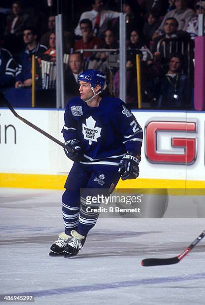 Kirk Muller of the Toronto Maple Leafs skates on the ice during an NHL game against the New York Rangers on December 6, 1996 at the Madison Square...