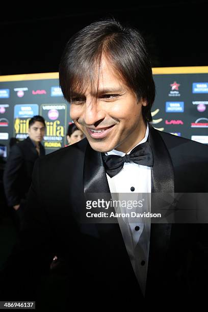 Bollywood actor Vivek Oberoi is interviewed on the green carpet at the IIFA Awards at Raymond James Stadium on April 26, 2014 in Tampa, Florida.