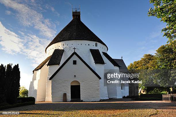 round church in osterlars - bornholm stock pictures, royalty-free photos & images