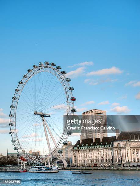 London Eye ferris wheel in front of former County hall. England, United Kingdom