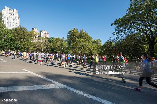 half-marathon in central park in new york city - new york marathon stock pictures, royalty-free photos & images