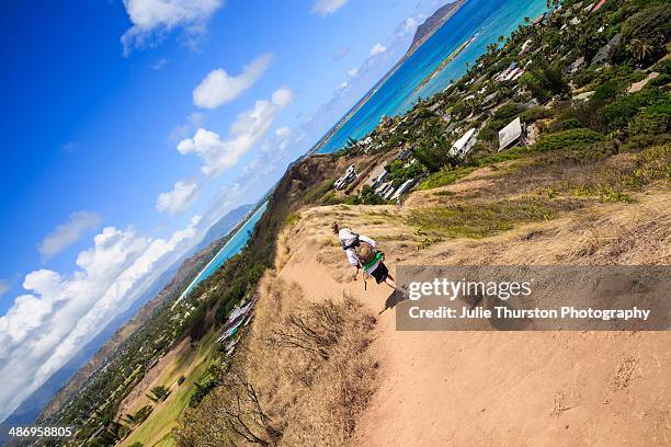 Hiking the Lanikai Pillbox Hike with Stunning Views Of the Blue and Teal Ocean and Kailua, Oahu, Hawaii