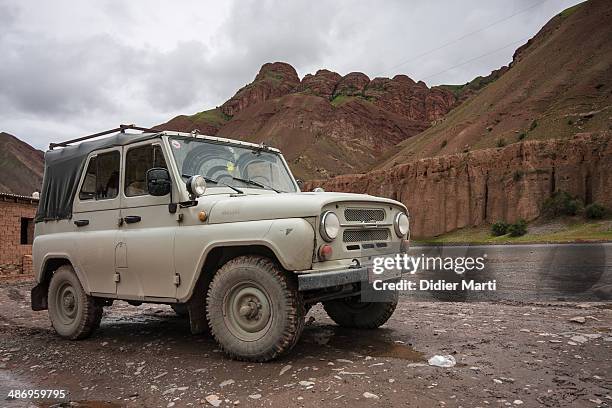 Jeep along the Pamir Highway in Kyrgyzstan