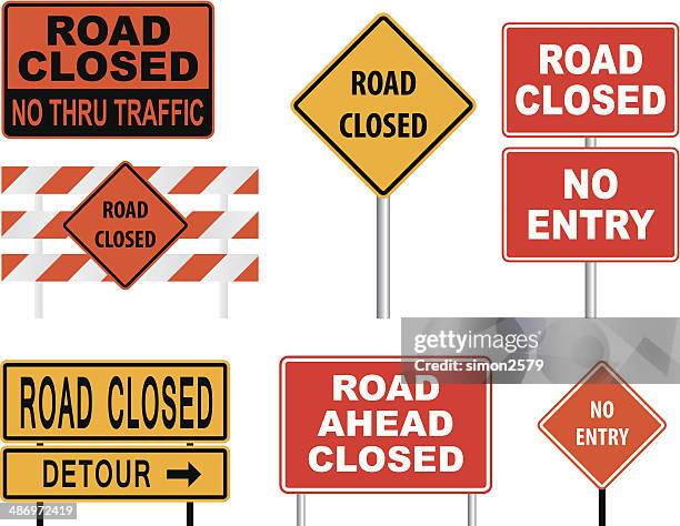 road closed sign - roadblock illustration stock illustrations