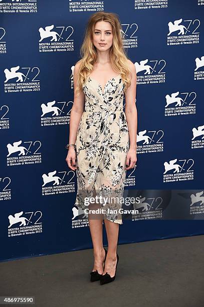 Amber Heard attends a photocall for 'The Danish Girl' during the 72nd Venice Film Festival at Palazzo del Casino on September 5, 2015 in Venice,...
