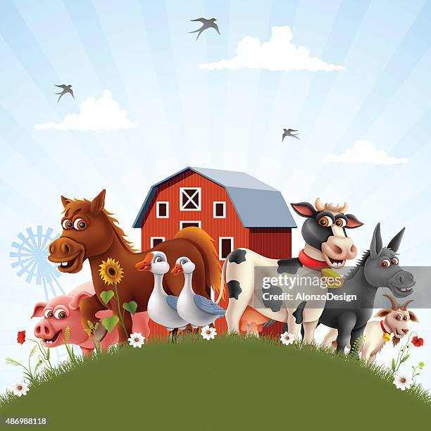 stockillustraties, clipart, cartoons en iconen met farm family - ganzenvlees