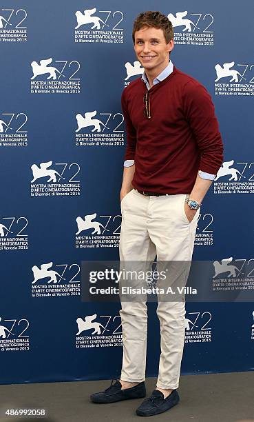 Actor Eddie Redmayne attends a photocall for 'The Danish Girl' during the 72nd Venice Film Festival at Palazzo del Casino on September 5, 2015 in...