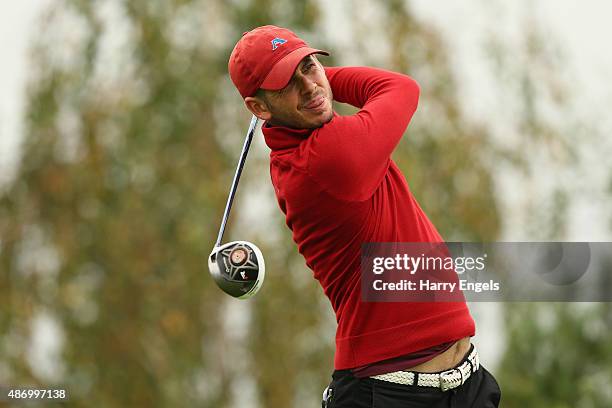 James Heath of England tees off on the first hole on day three of the M2M Russian Open at Skolkovo Golf Club on September 5, 2015 in Moscow, Russia.