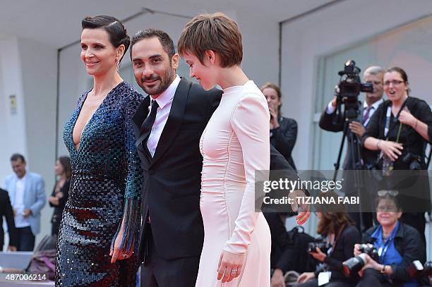 Italian director Piero Messina , French actress Juliette Binoche and French actress Lou de Laage for the screening of the movie "L'attesa" presented...