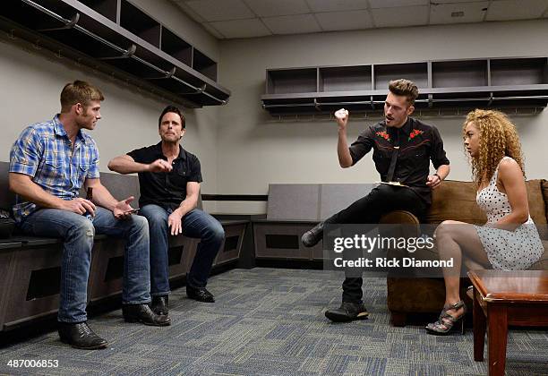 S Nashville cast members Chris Carmack, Charles Esten, Sam Palladio and Chaley Rose during rehearsal backstage at the St. Jude Country Music Marathon...