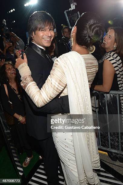 Bollywood actor Vivek Oberoi and his wife pose in the Vine 360 Booth at the IIFA Awards at Raymond James Stadium on April 26, 2014 in Tampa, Florida.